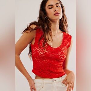 Free People Intimately Feeling For Lace Muscle Tank in Red Alert